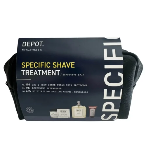 Depot Specific shave set za brijanje - komplet od tri proizvoda (zaštitna krema, krema za brijanje, aftershave) za njegu osjetljive kože.