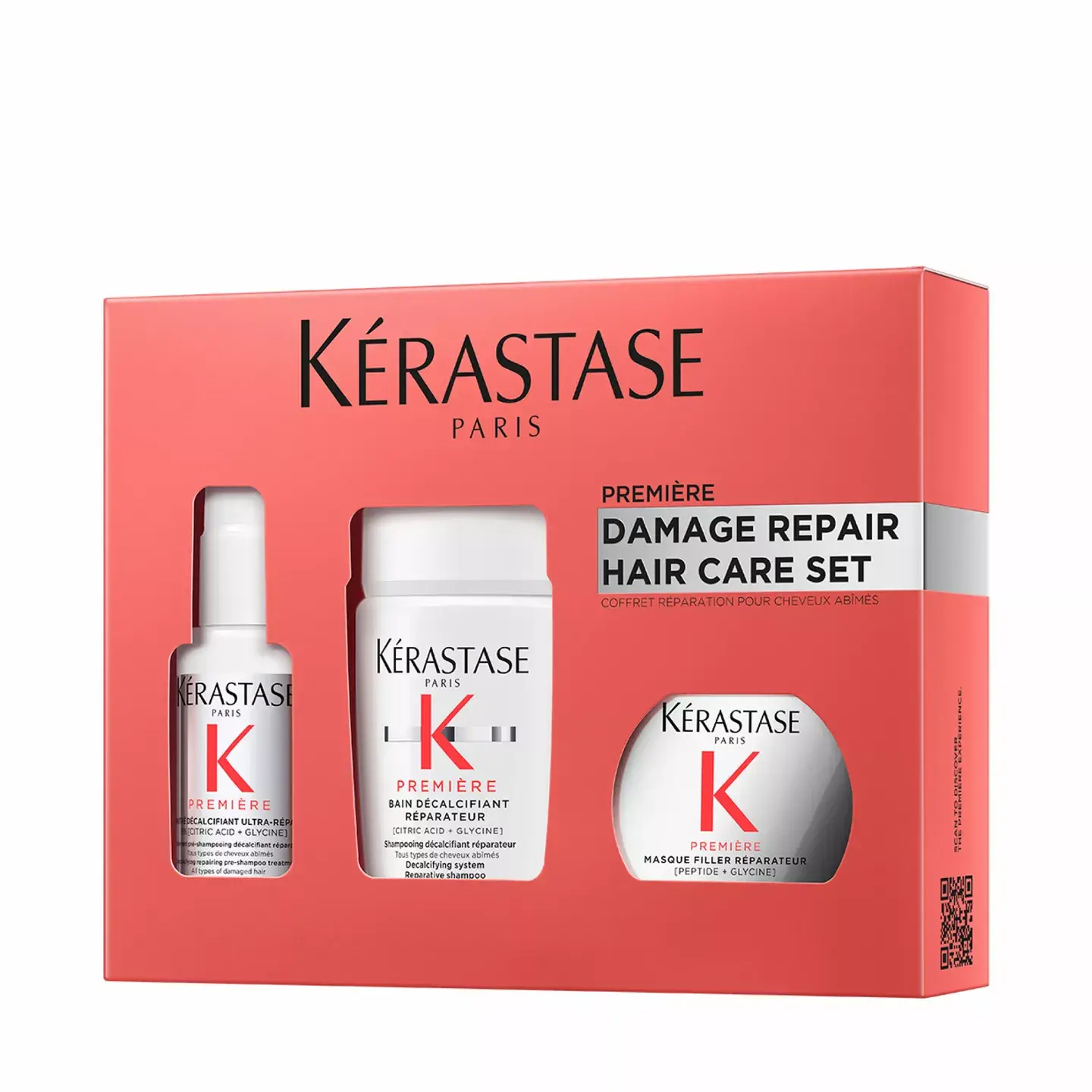 Kérastase Première Discovery set sa tretmanom Concentré Décalcifiant, šamponom Bain Décalcifiant i maskom Masque Filler